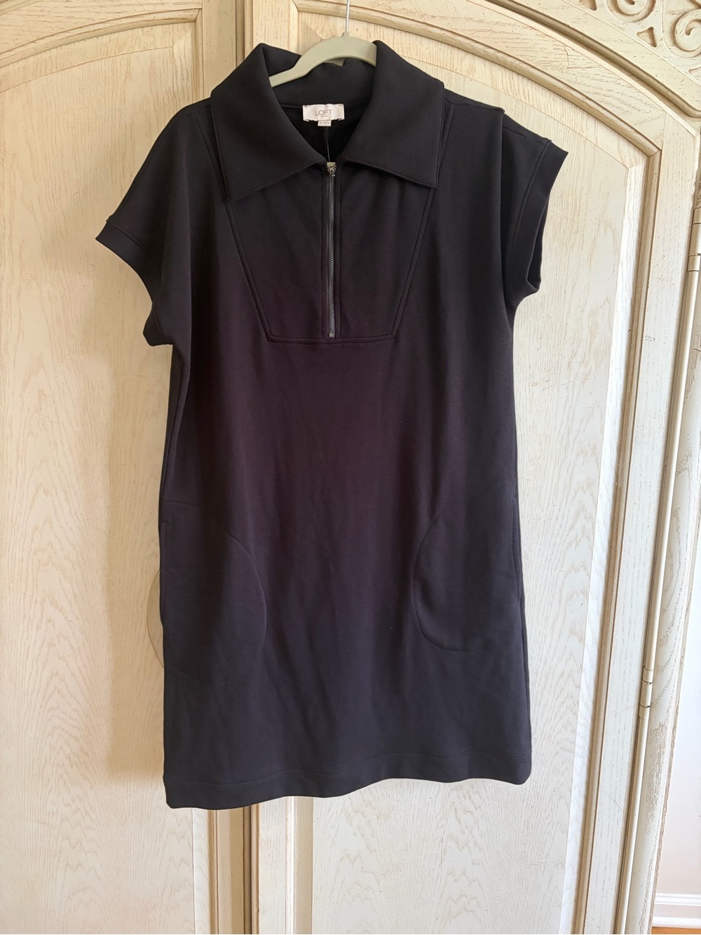 LOFT Black Short-Sleeve Polo Zip Mini Dress